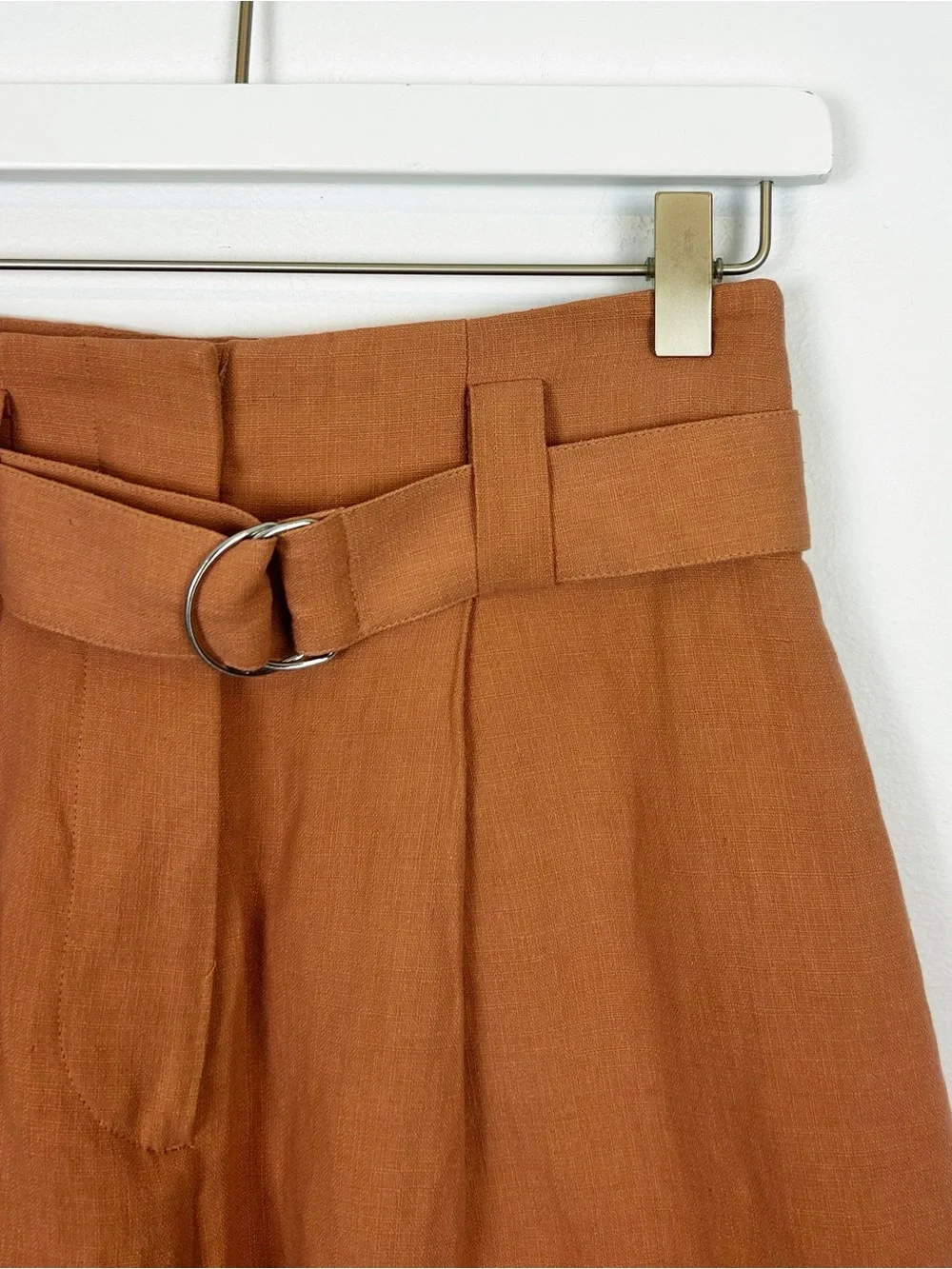 & Other Stories Stockholm Belted Silk Linen Blend Paperbag Shorts US 2